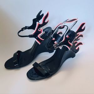 Cape Robbin Flame Rockabilly Punk Wedge Sandal Heel sz 9